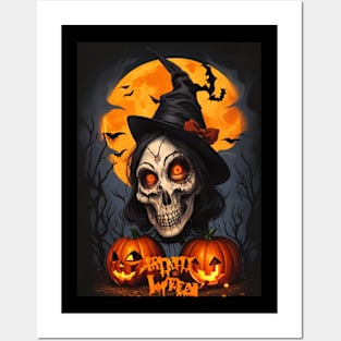 Pumpkins And The Skeleton Posters and Art